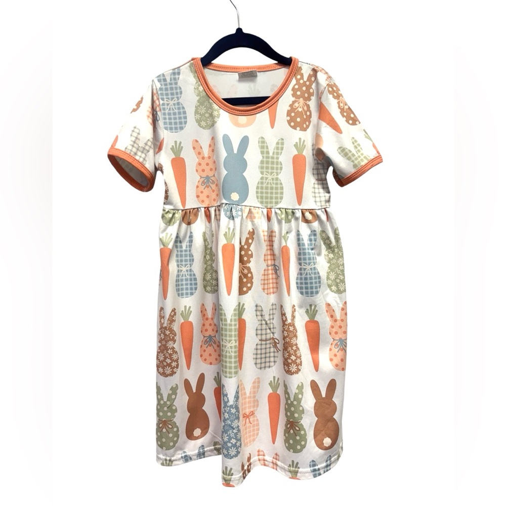 Colorful Bunny and Carrot Print Dress Size XL Age 5-6T